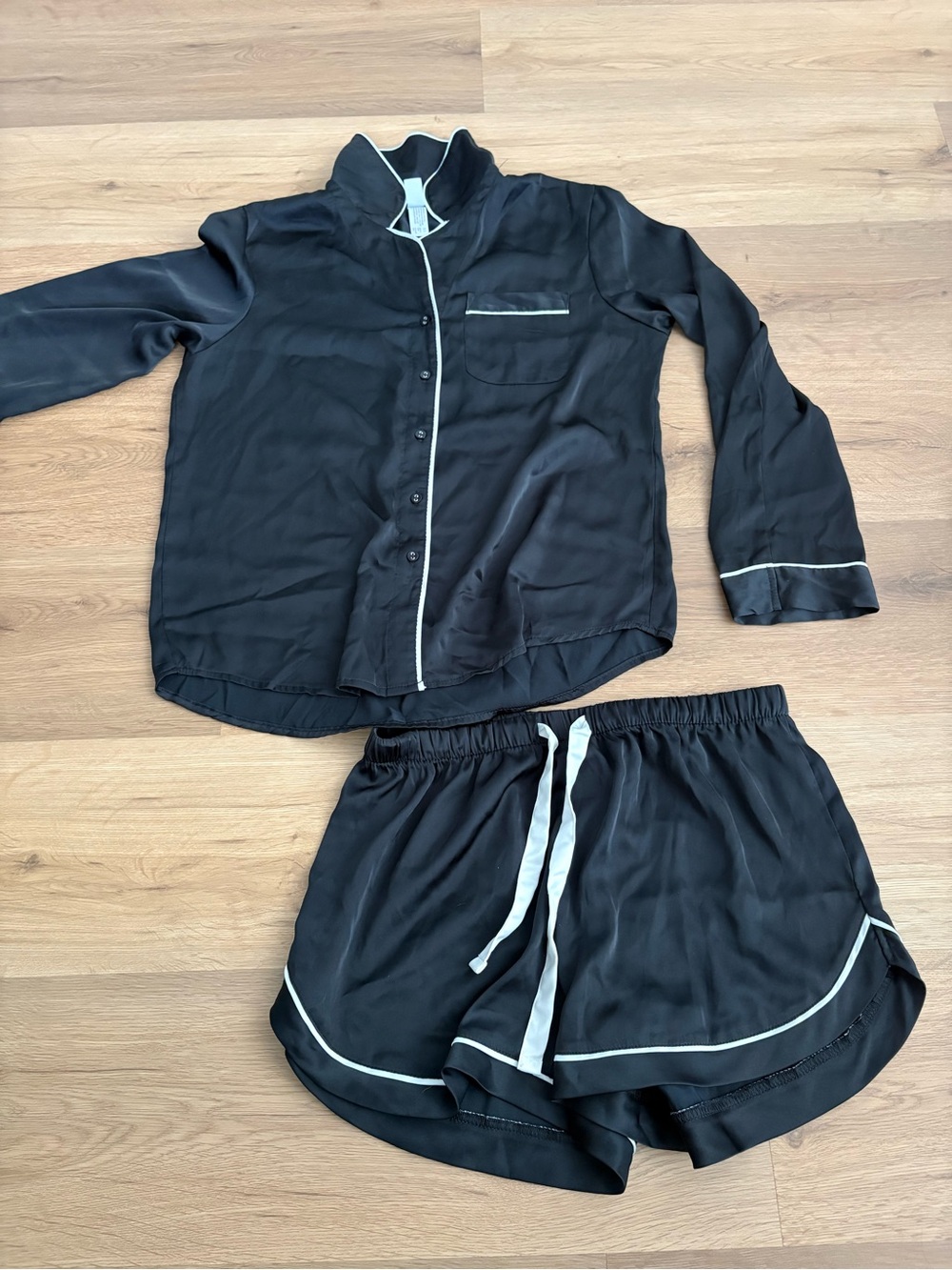Stars Above Black Pajama Set with White Piping Size XS